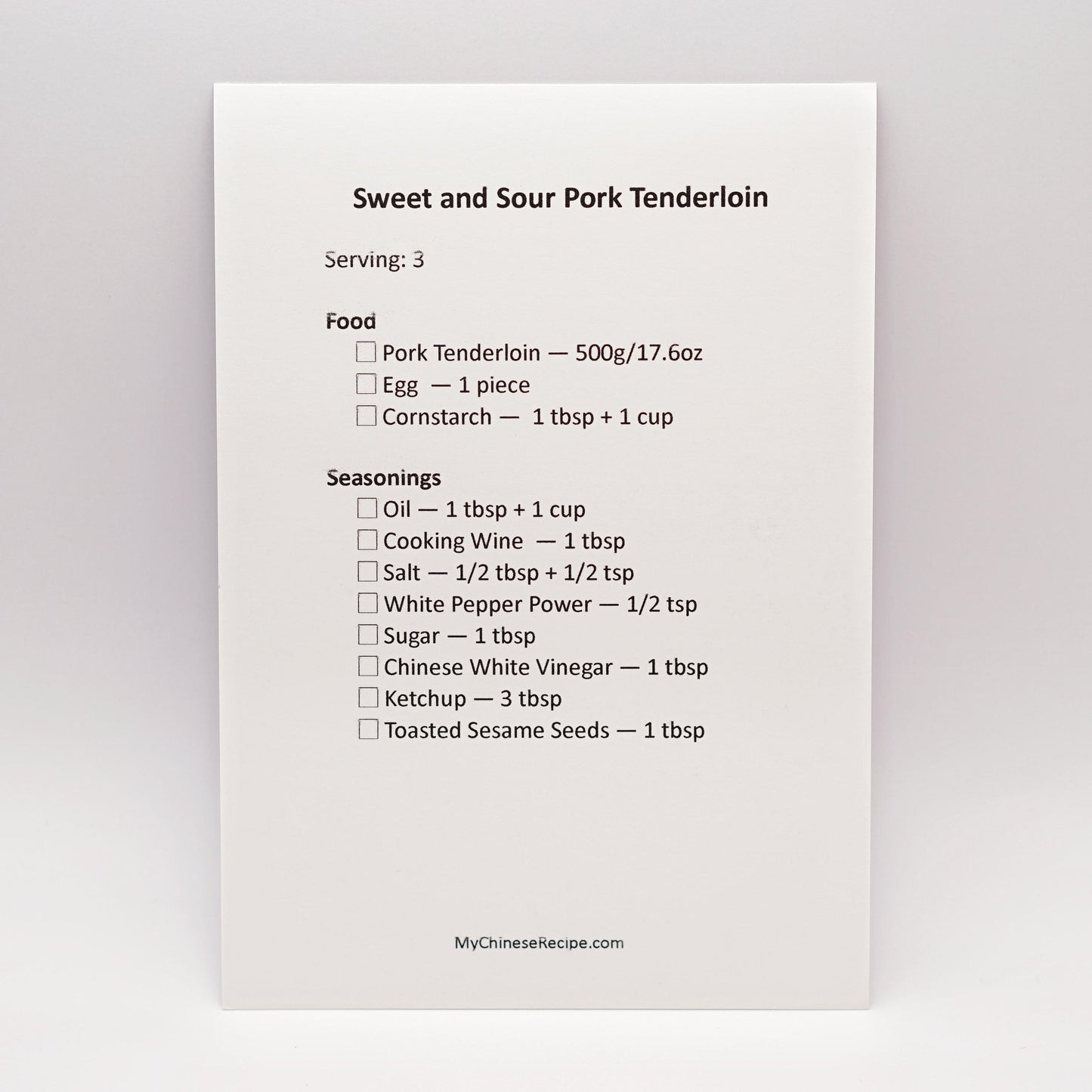 Sweet and Sour Pork Tenderloin Recipe Card