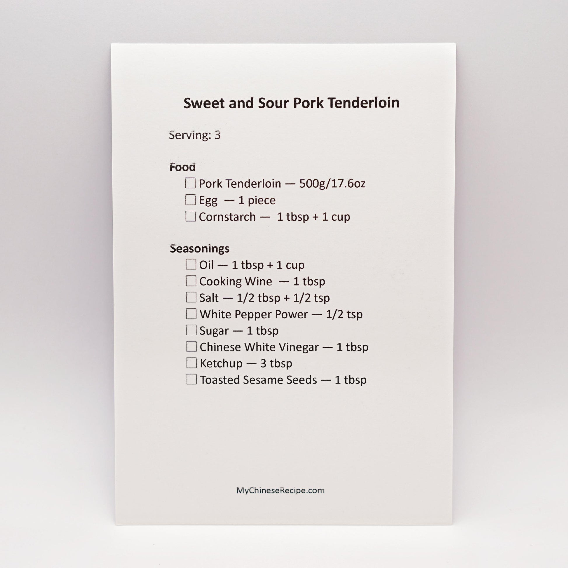 Sweet and Sour Pork Tenderloin Recipe Card